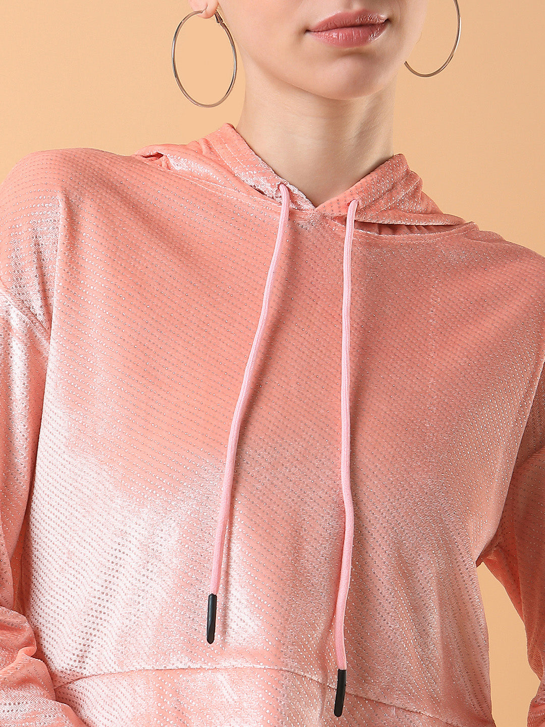 Women Solid Peach Drop Shoulder Crop Pullover