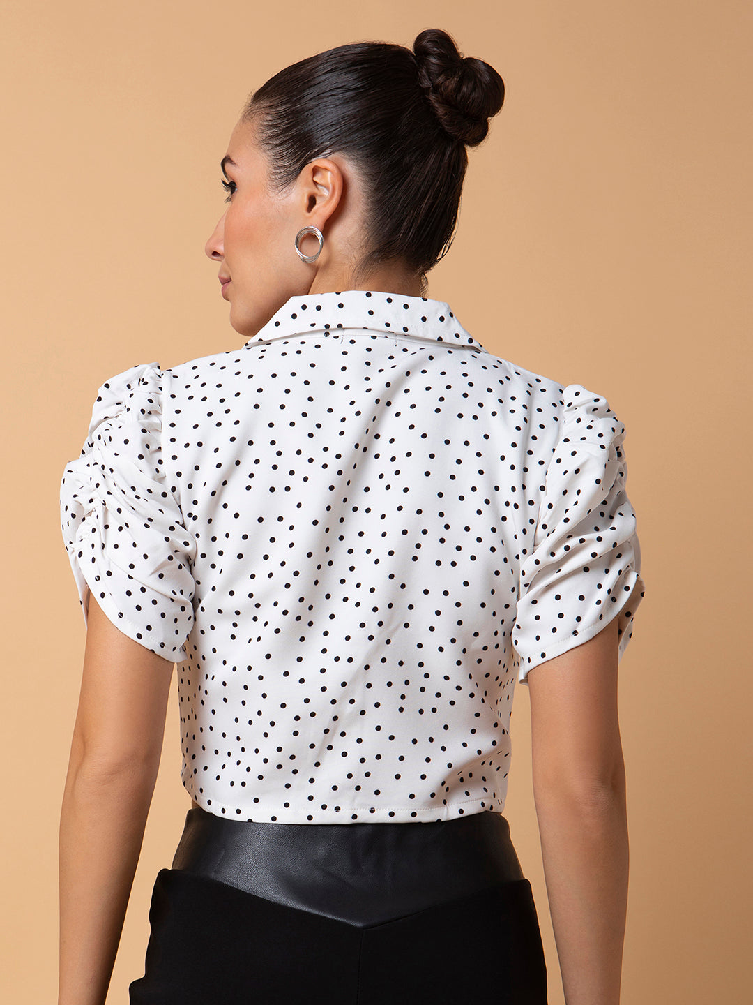 Women Polka Dots White Blouson Crop Top