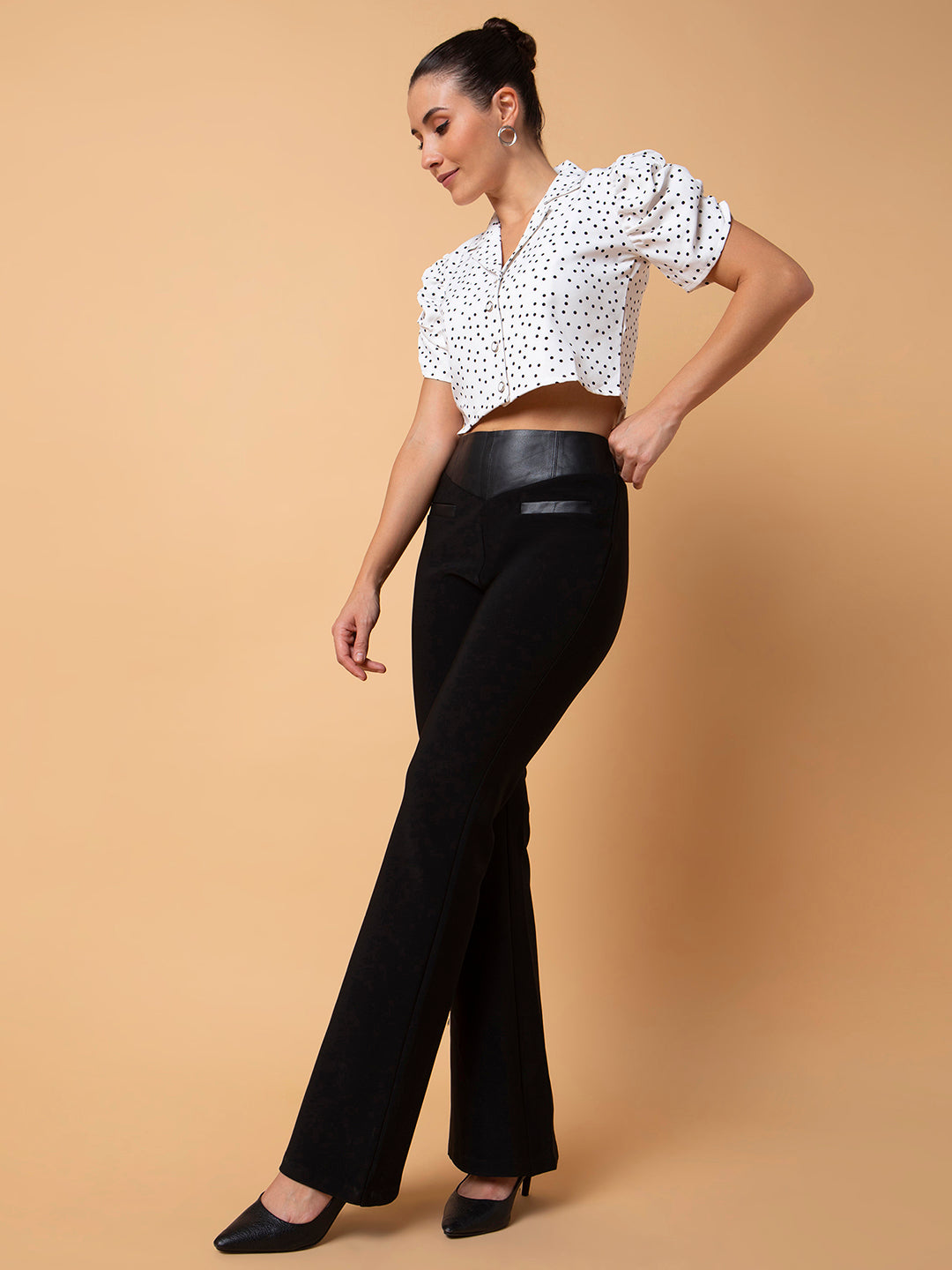 Women Polka Dots White Blouson Crop Top