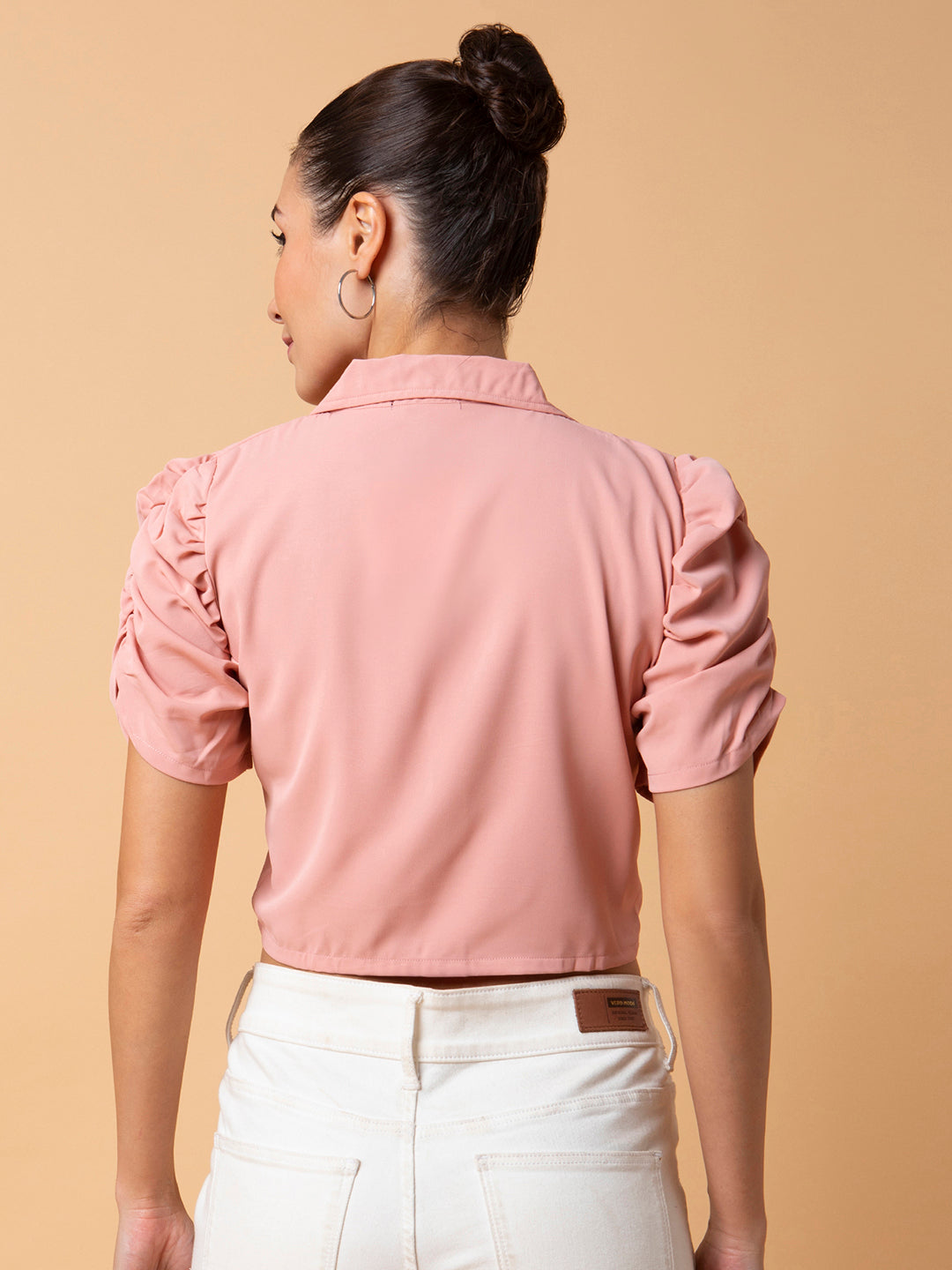 Women Solid Peach Blouson Top