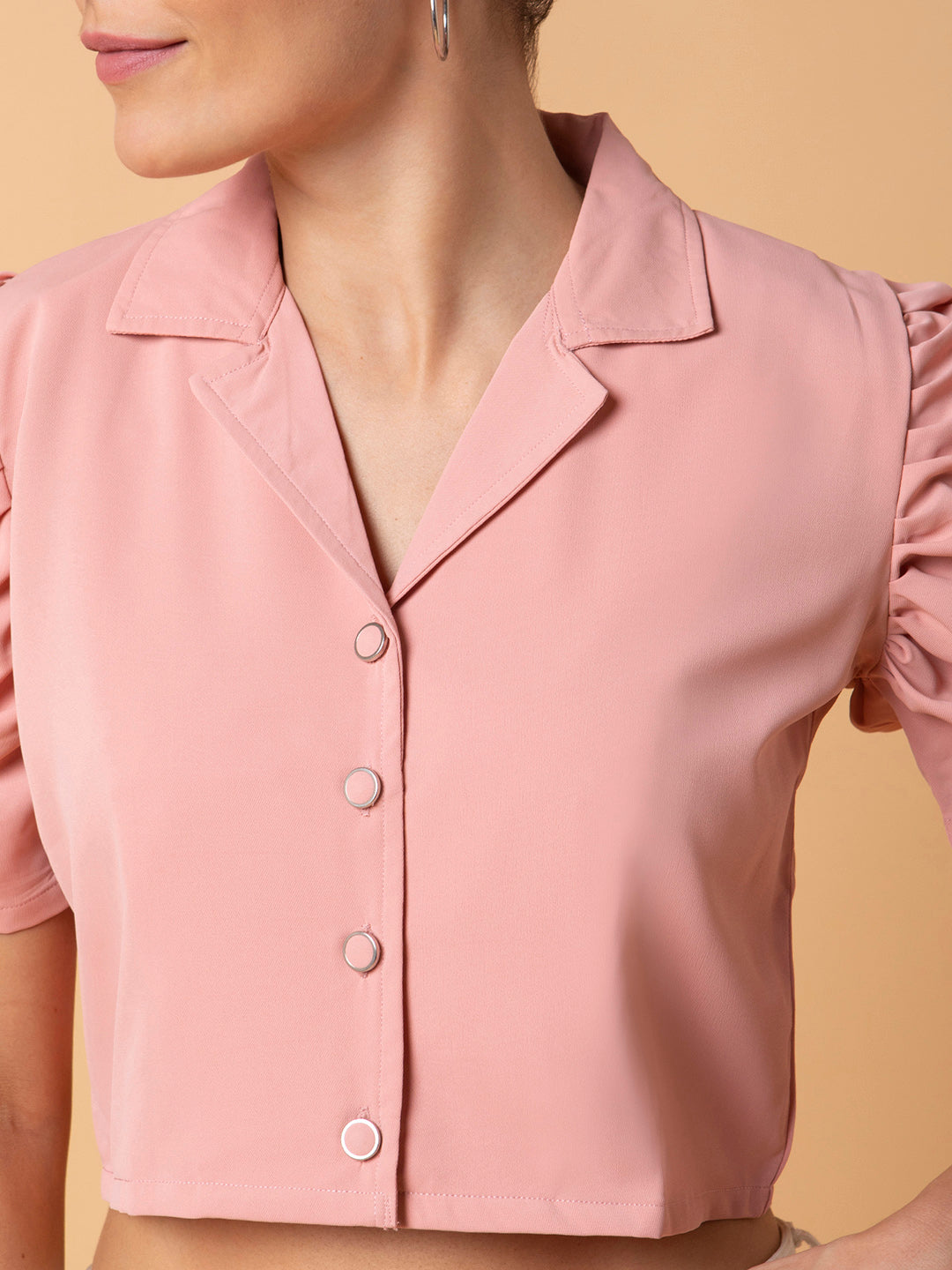 Women Solid Peach Blouson Top