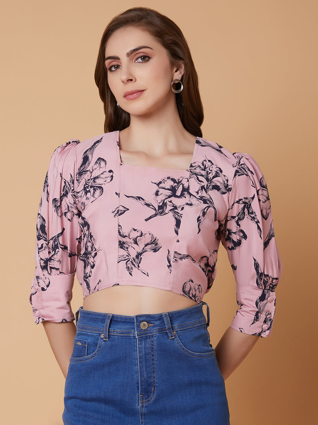 Women Floral Pink Blouson Top