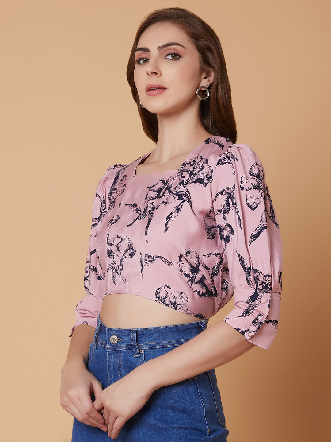 Women Floral Pink Blouson Top