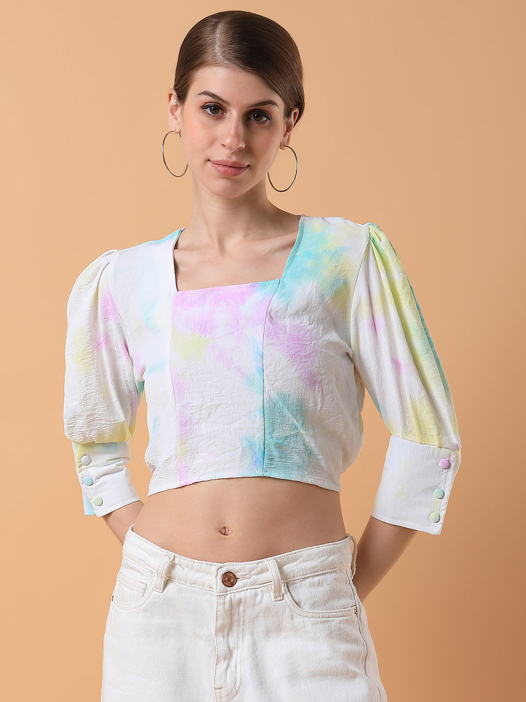 Women Tie and Dye Multi Blouson Crop Top