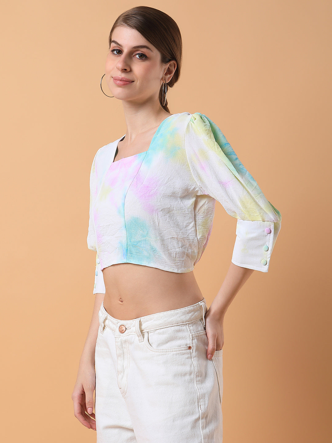 Women Tie and Dye Multi Blouson Crop Top