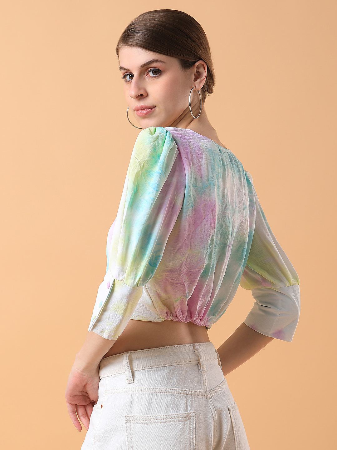 Women Tie and Dye Multi Blouson Crop Top