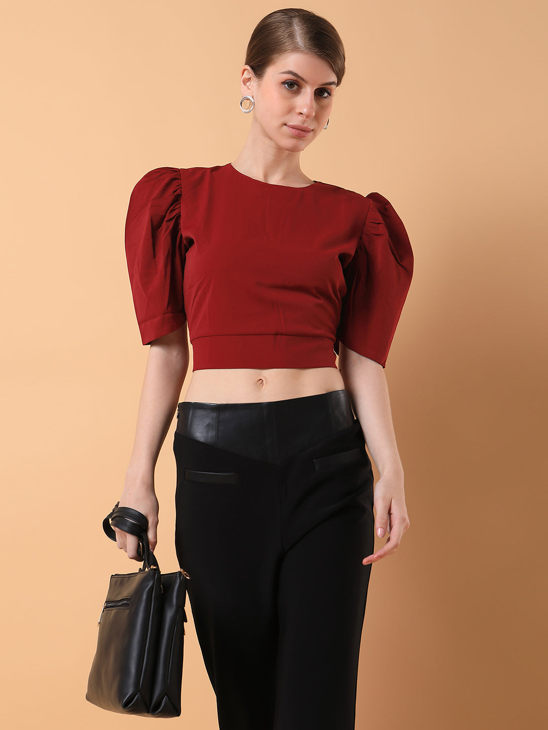 Women Solid Maroon Blouson Top