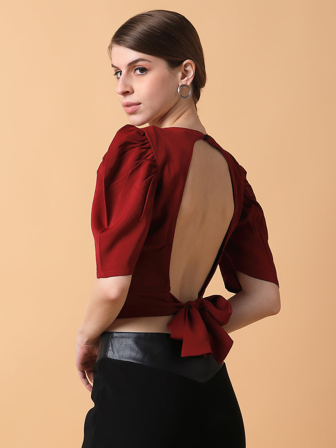 Women Solid Maroon Blouson Top