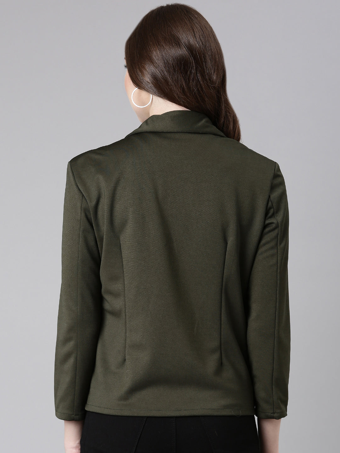 Women Olive Solid Single Breasted Blazer