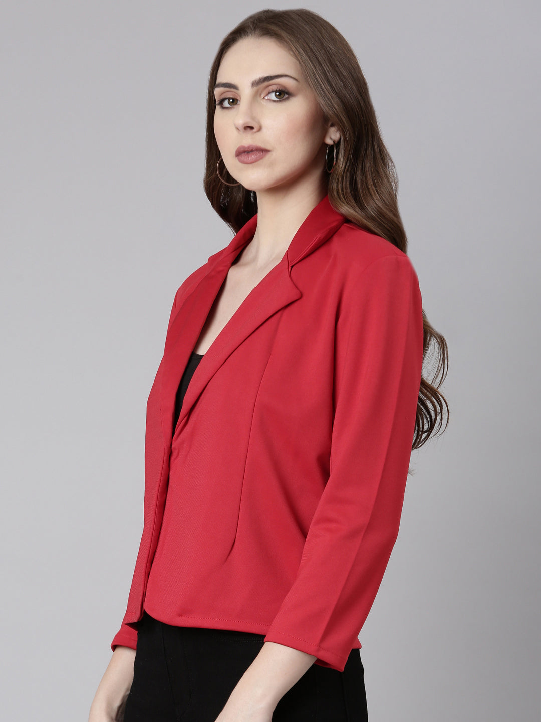 Women's Red Single-Breasted Casual Blazer