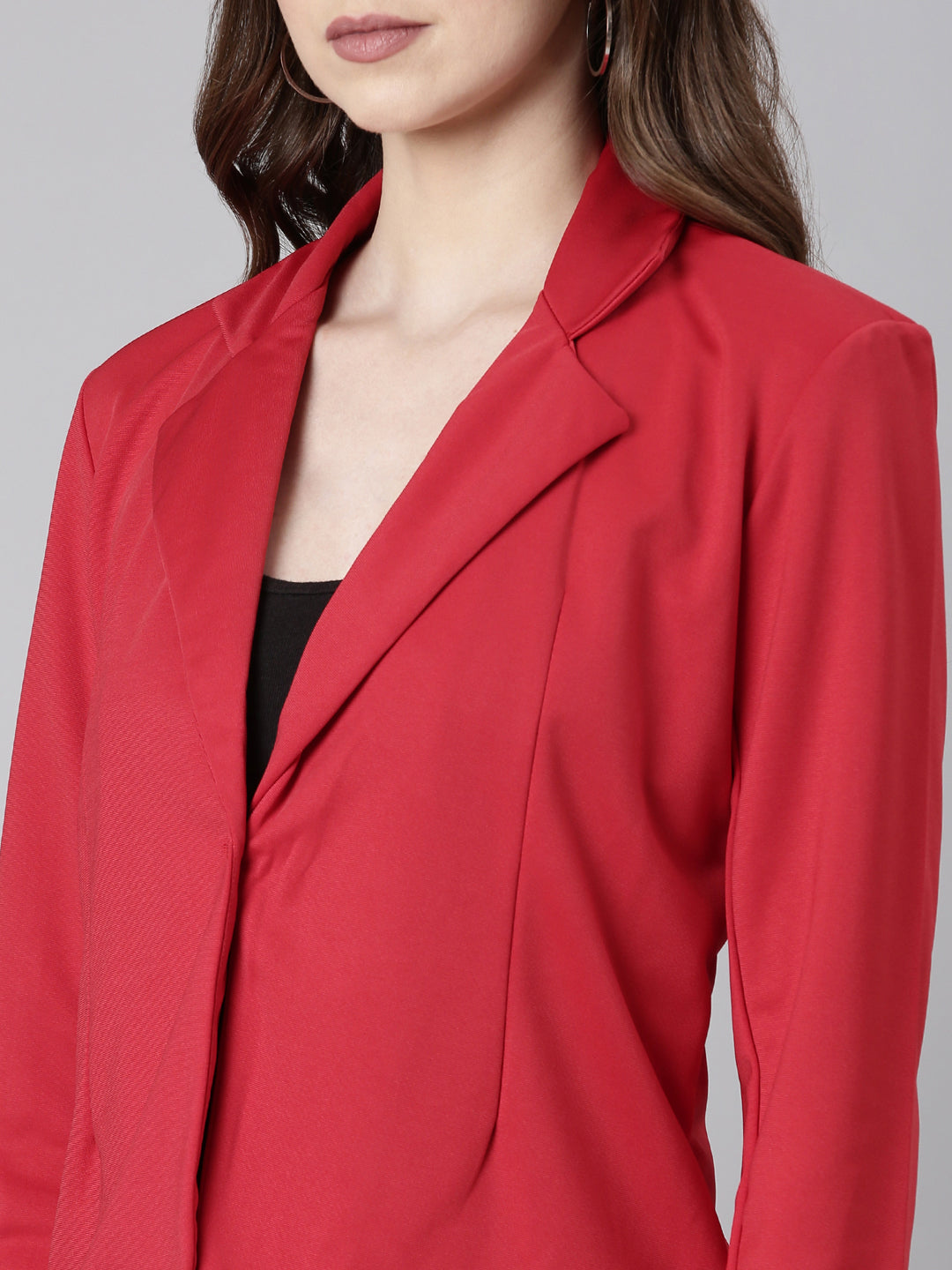 Women's Red Single-Breasted Casual Blazer