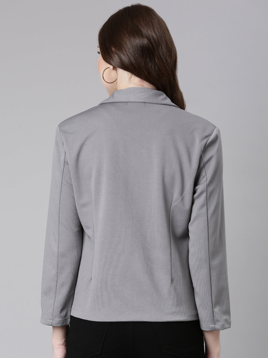 Women Grey Solid Single Breasted Blazer