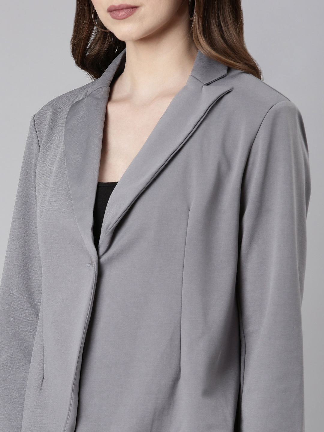 Women Grey Solid Single Breasted Blazer