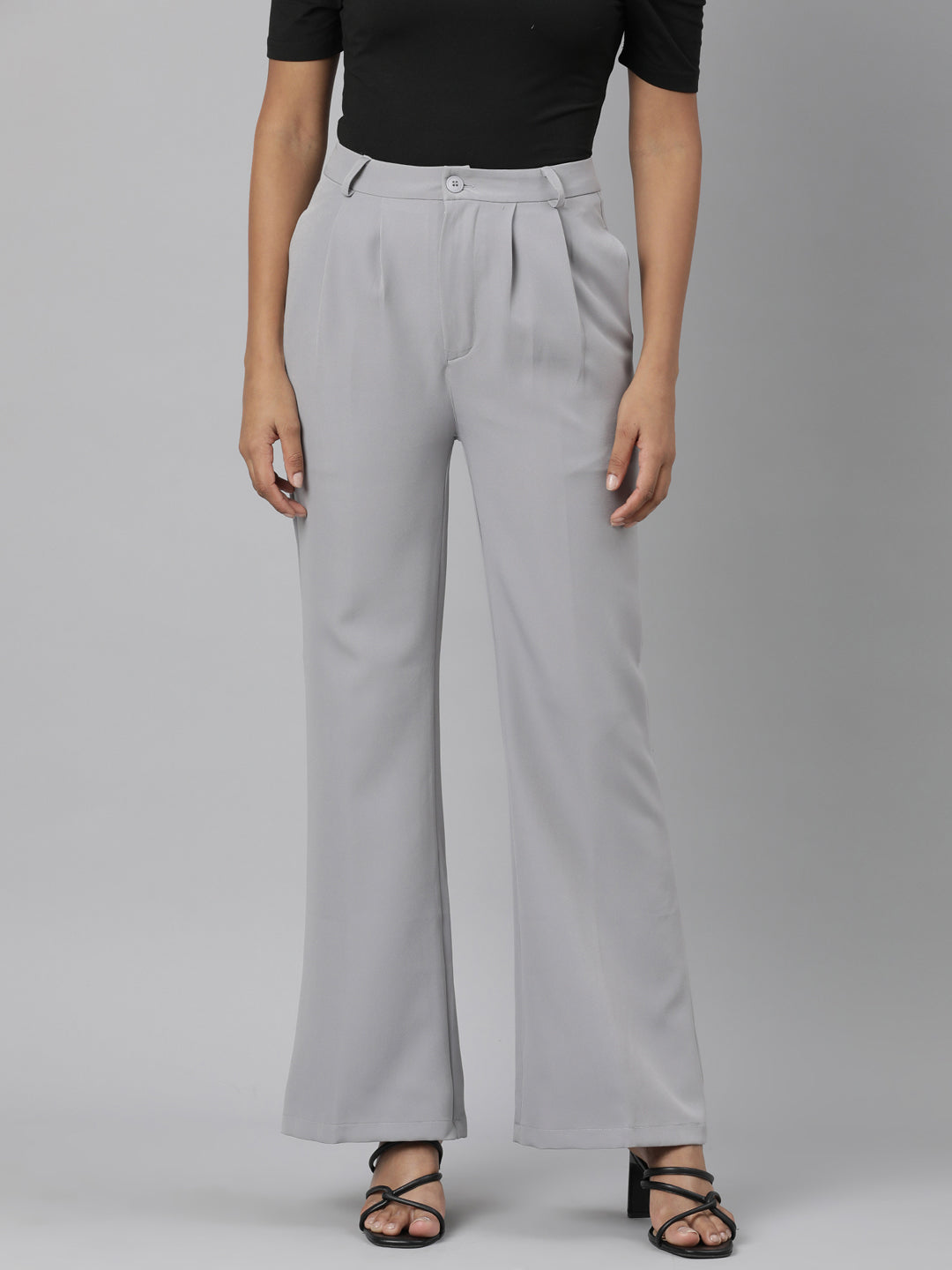 Women Grey Solid Bootcut Trousers