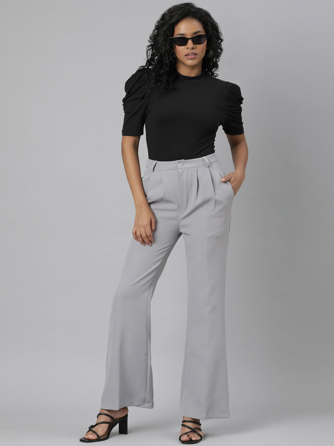 Women Grey Solid Bootcut Trousers