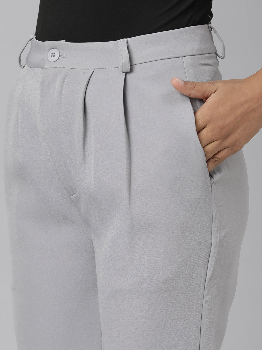 Women Grey Solid Bootcut Trousers