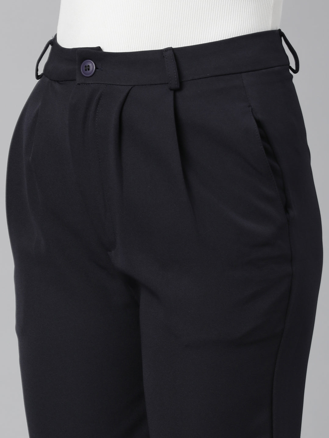 Women Navy Blue Solid Bootcut Trousers