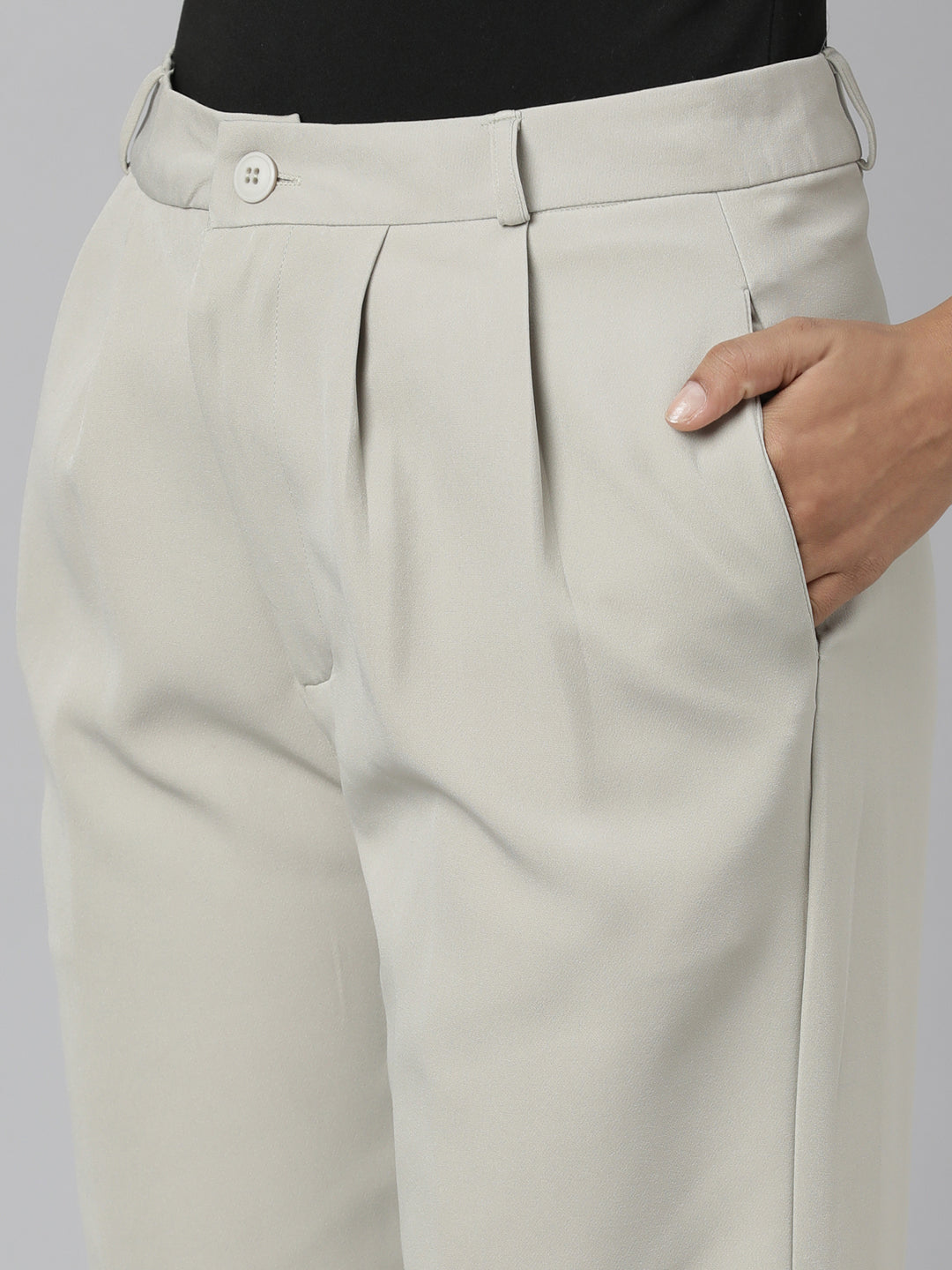 Women Beige Solid Parallel Trousers