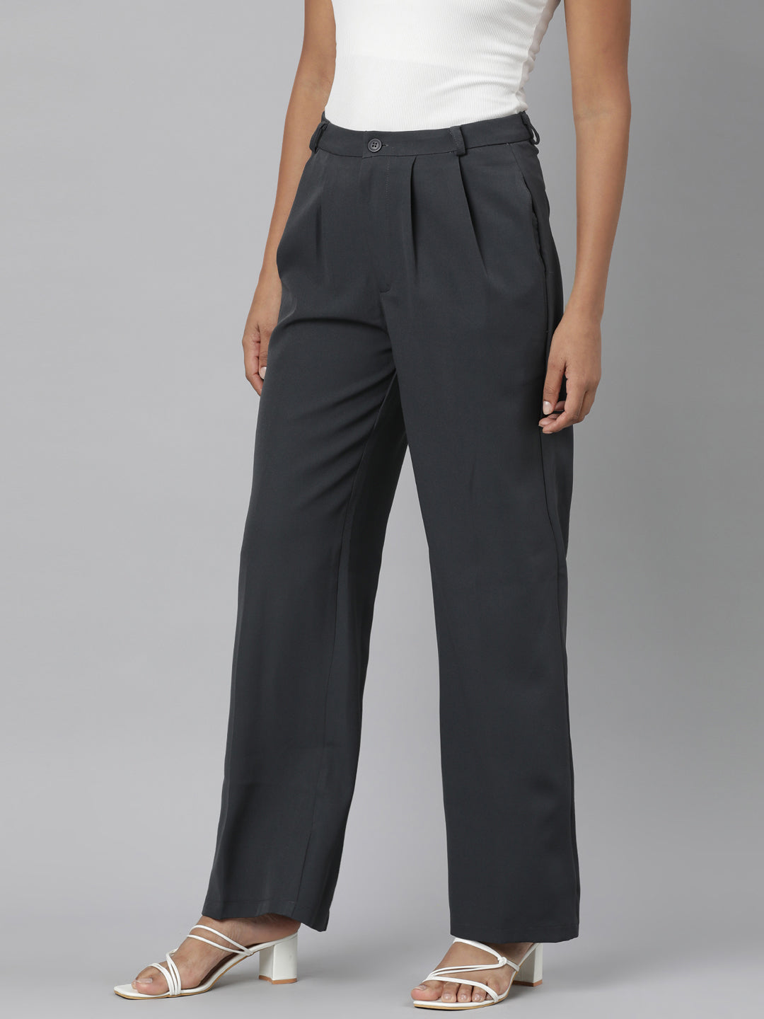 Women Charcoal Solid Parallel Trousers