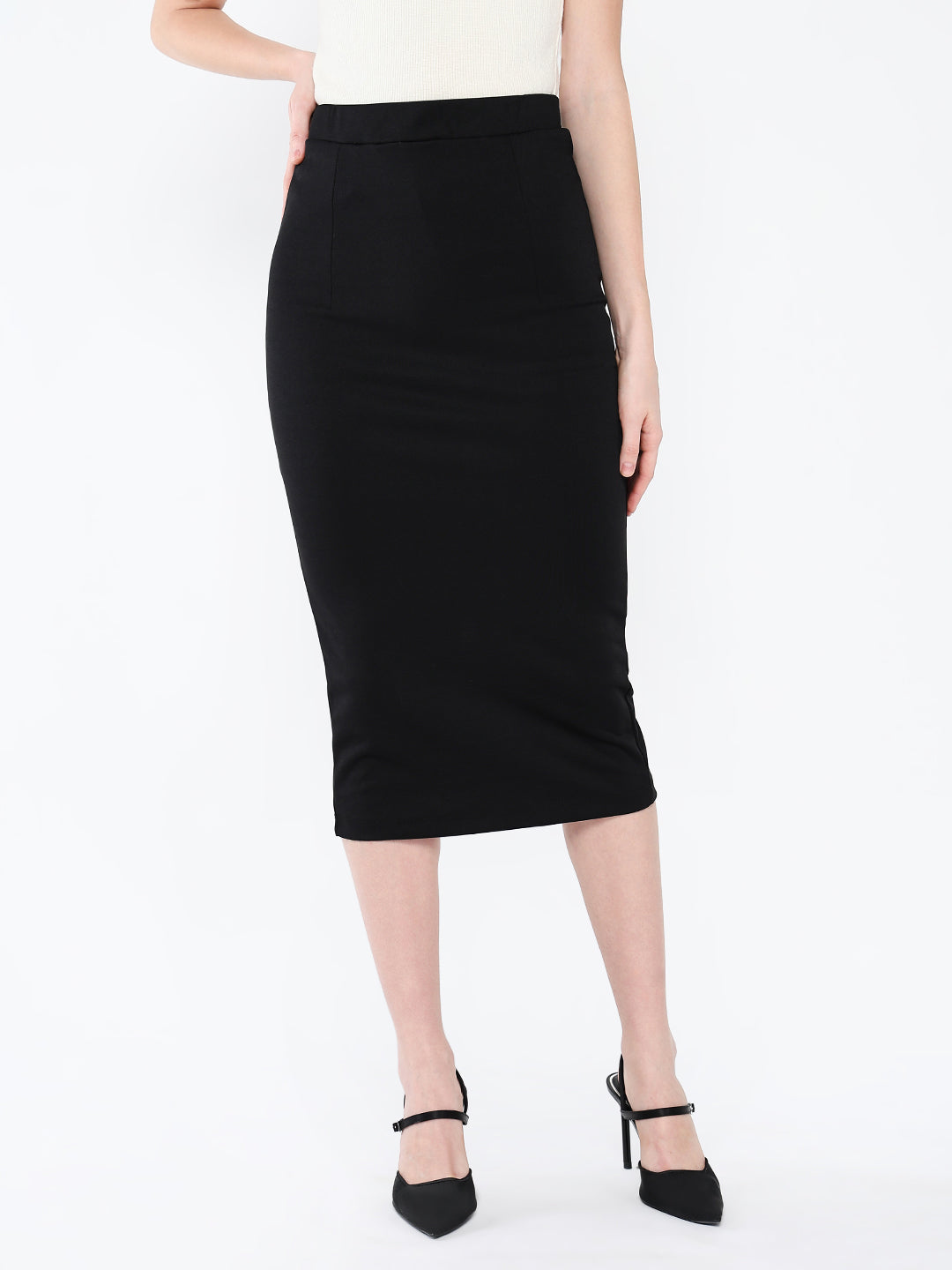 Women Black Solid Pencil Skirt