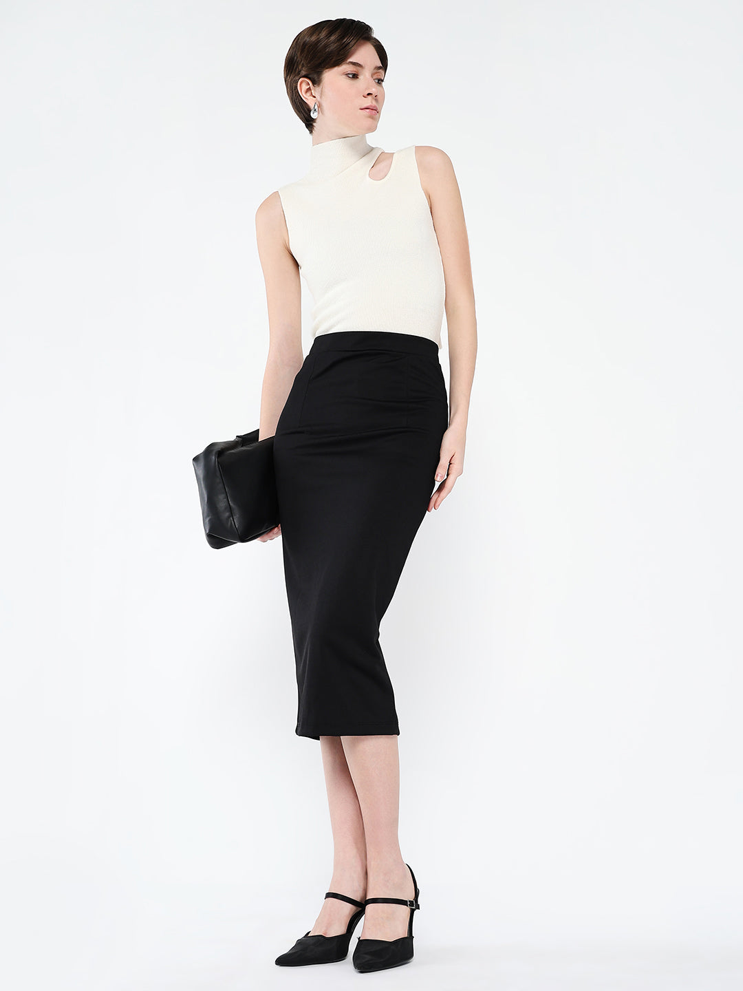 Women Black Solid Pencil Skirt