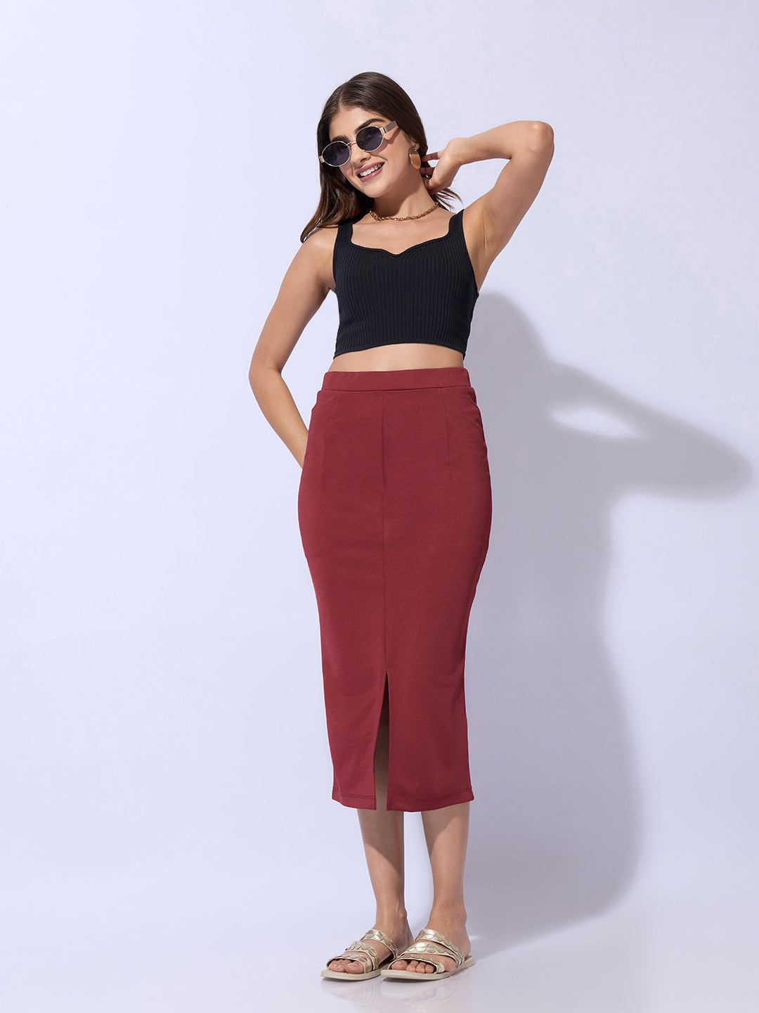 Women's Red Pencil Midi Skirts