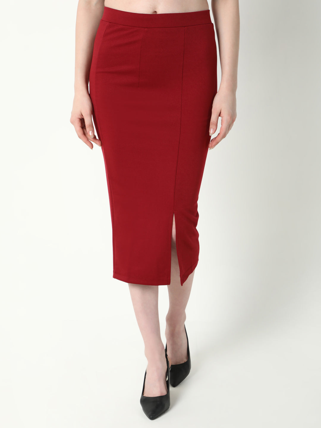 Women Red Solid Pencil Skirt