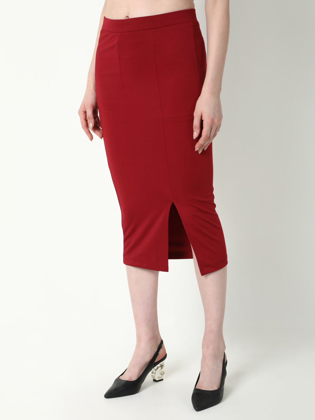 Women Red Solid Pencil Skirt