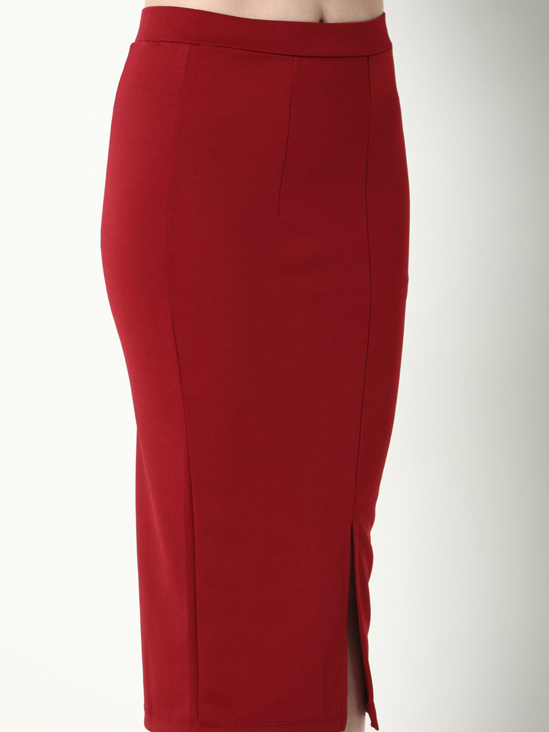 Women Red Solid Pencil Skirt