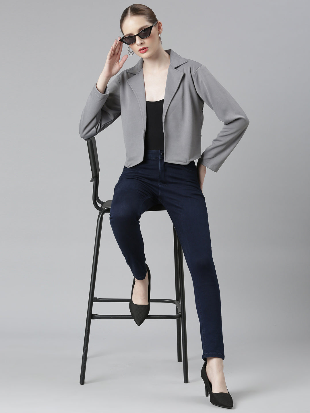 Women Grey Solid Blazer