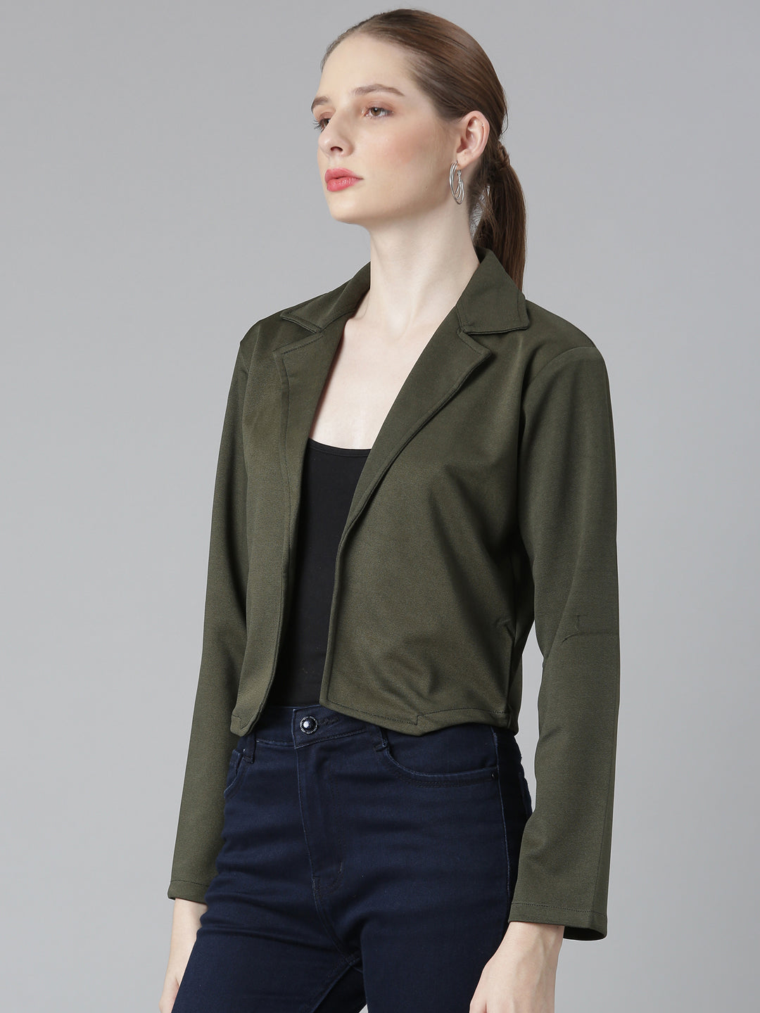 Women Olive Solid Blazer