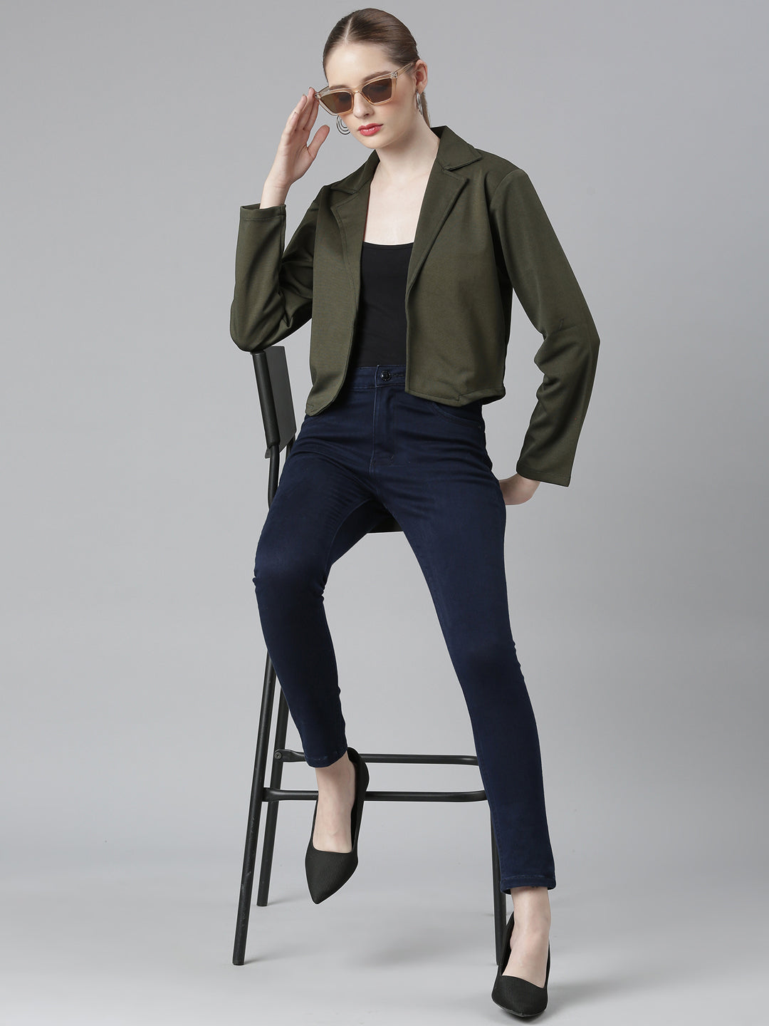 Women Olive Solid Blazer