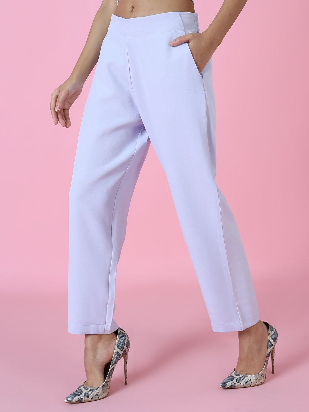 Women Solid Lavender Formal Trousers