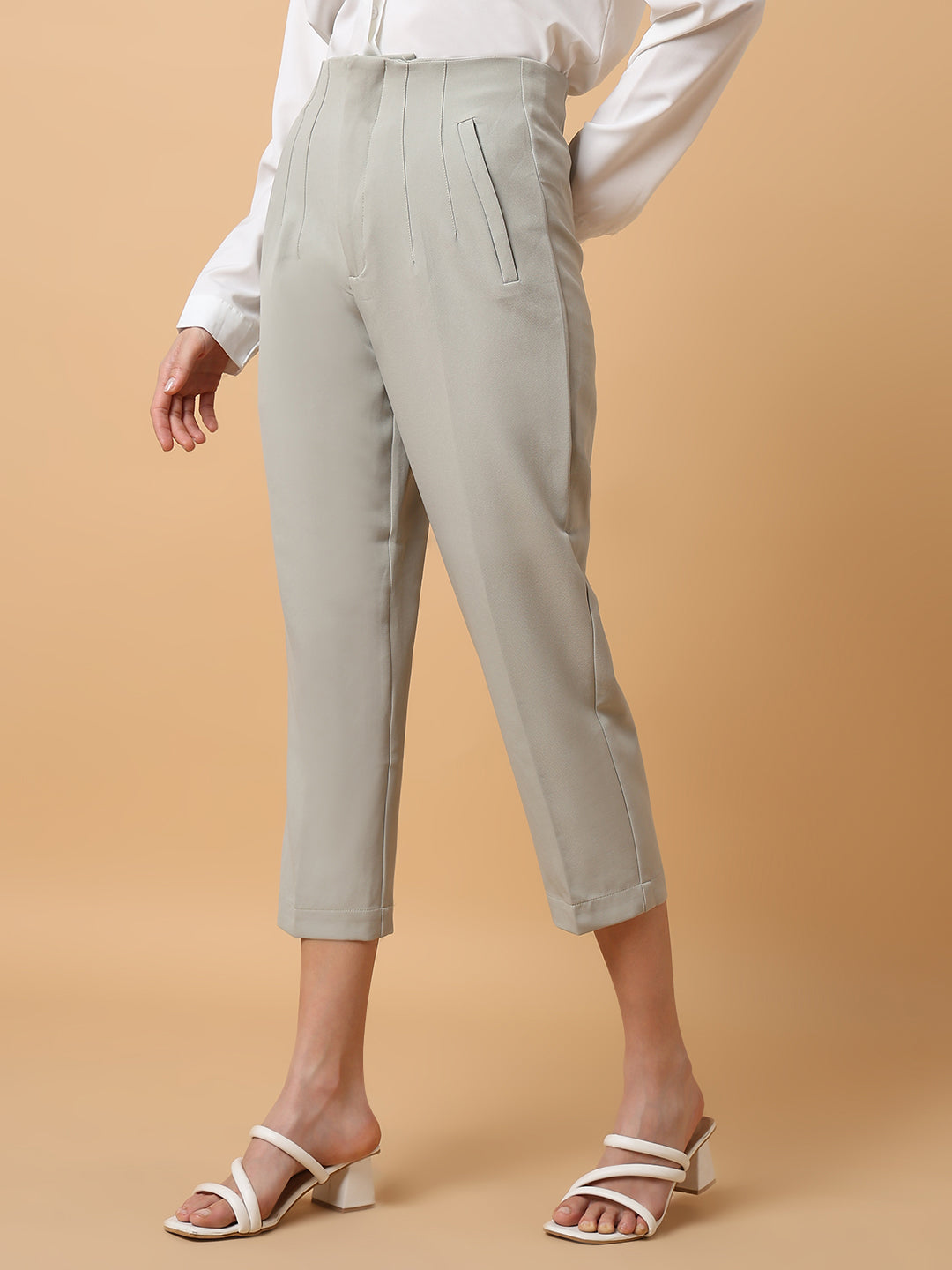 Women Solid Grey Formal Trouser