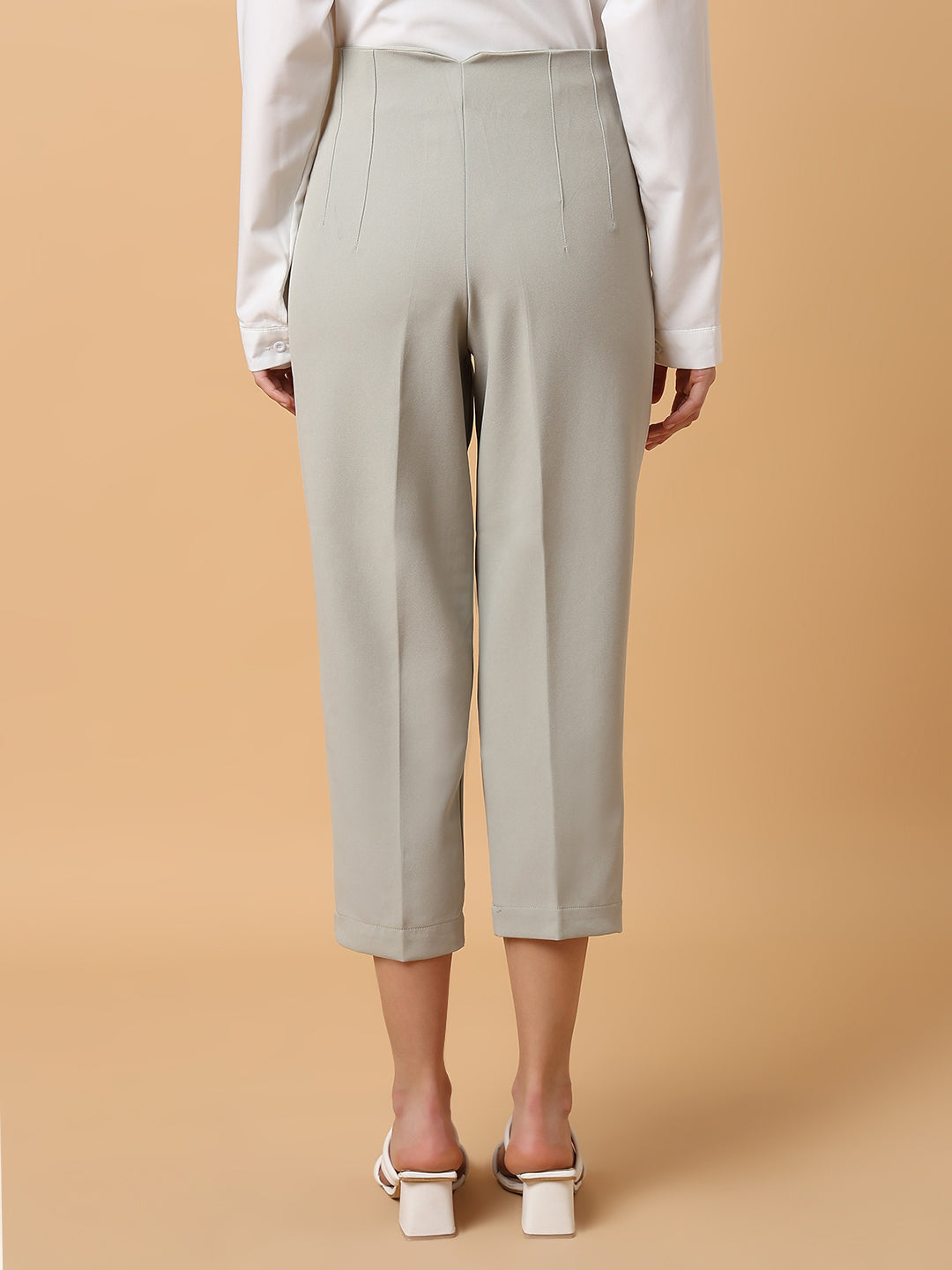 Women Solid Grey Formal Trouser