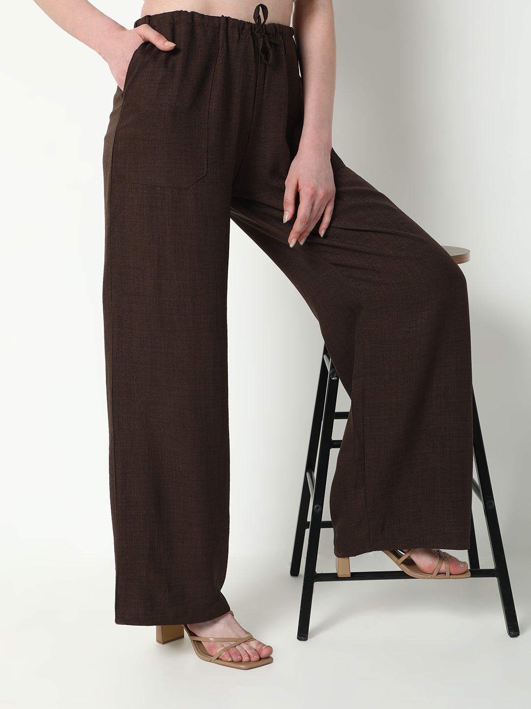 Women Brown Solid Parallel Trousers