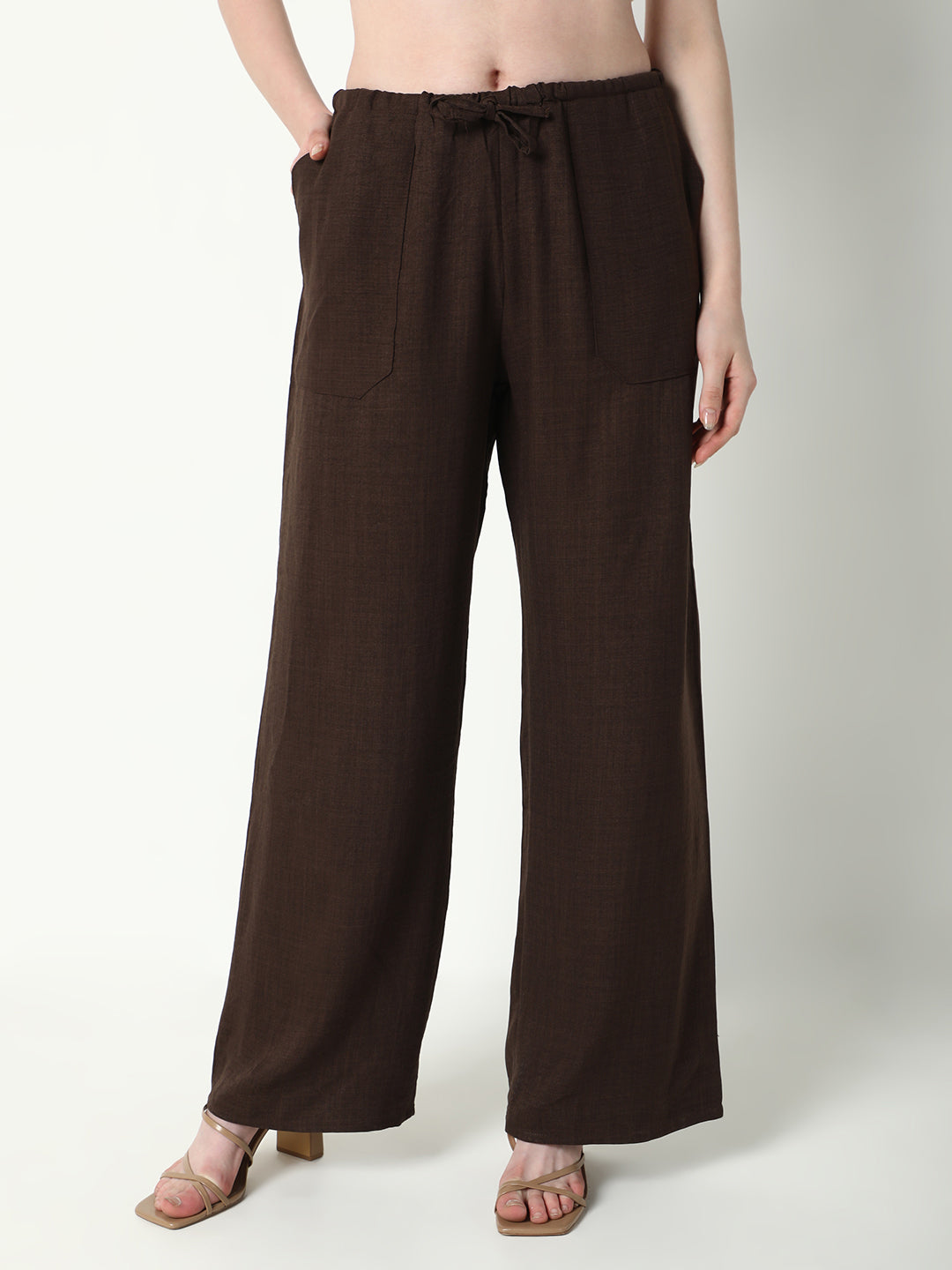 Women Brown Solid Parallel Trousers