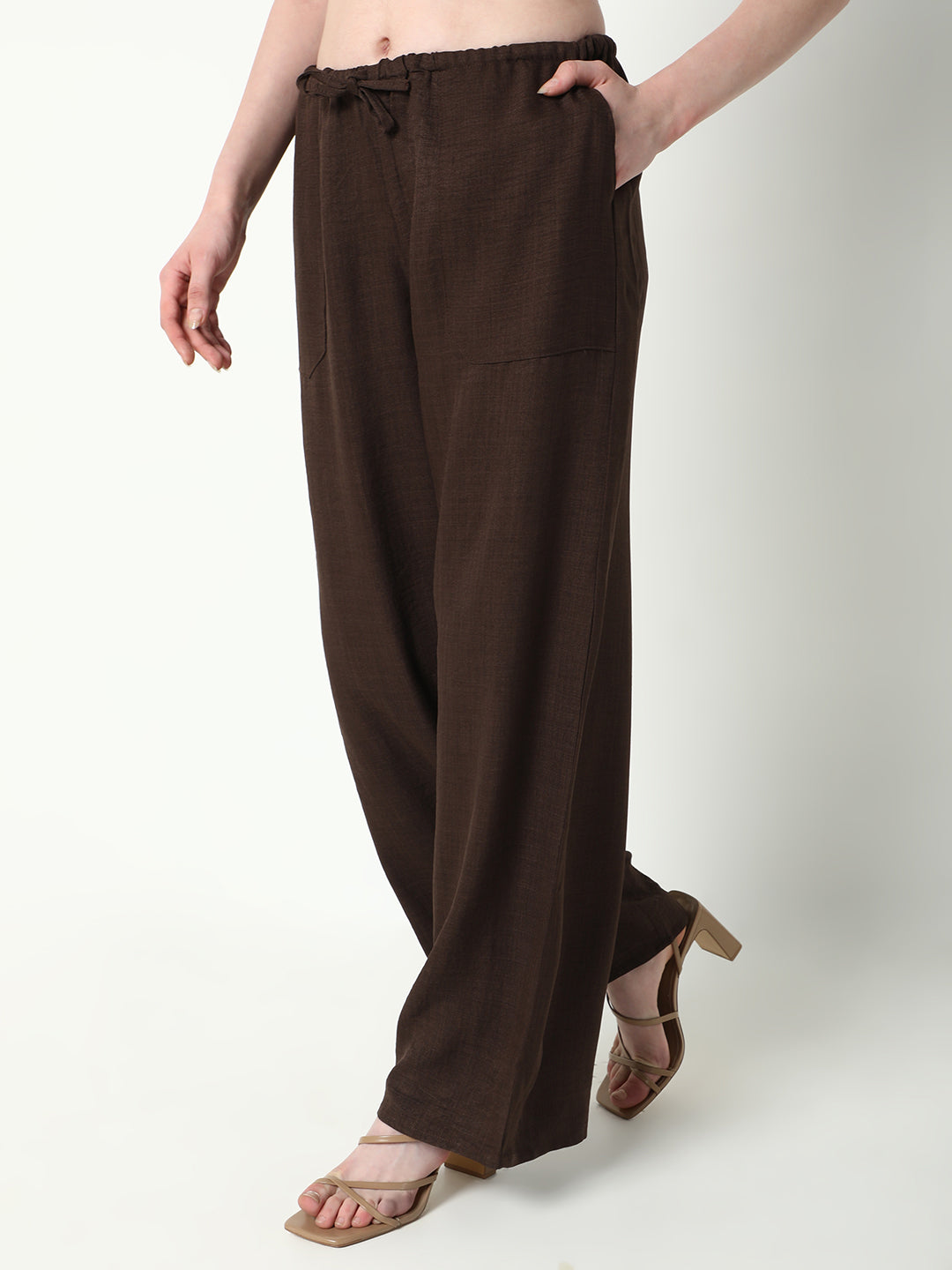 Women Brown Solid Parallel Trousers