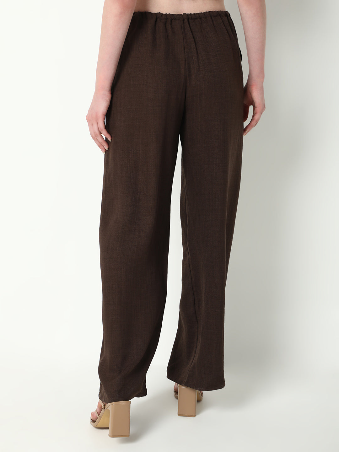 Women Brown Solid Parallel Trousers