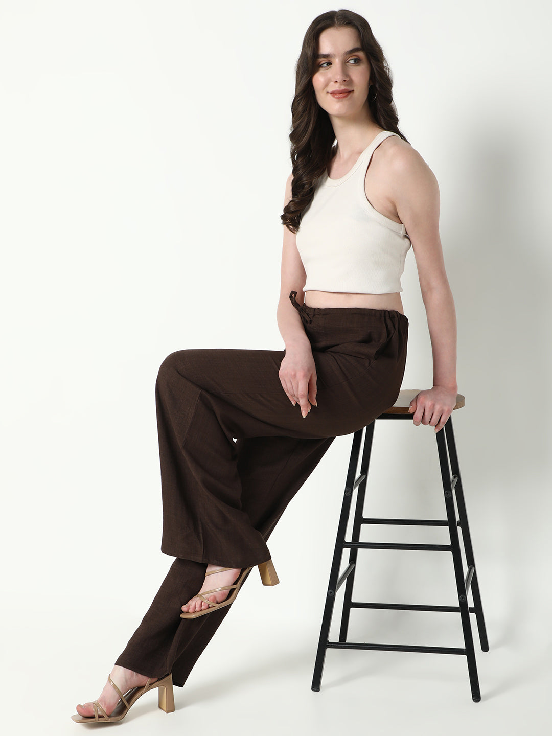 Women Brown Solid Parallel Trousers