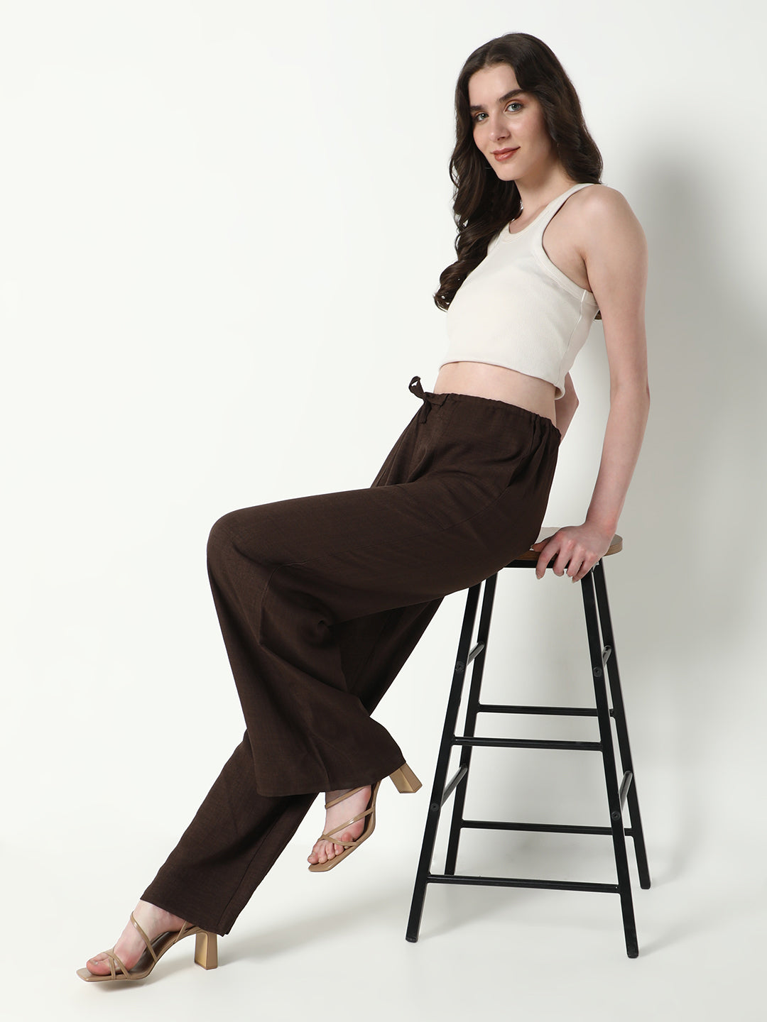 Women Brown Solid Parallel Trousers