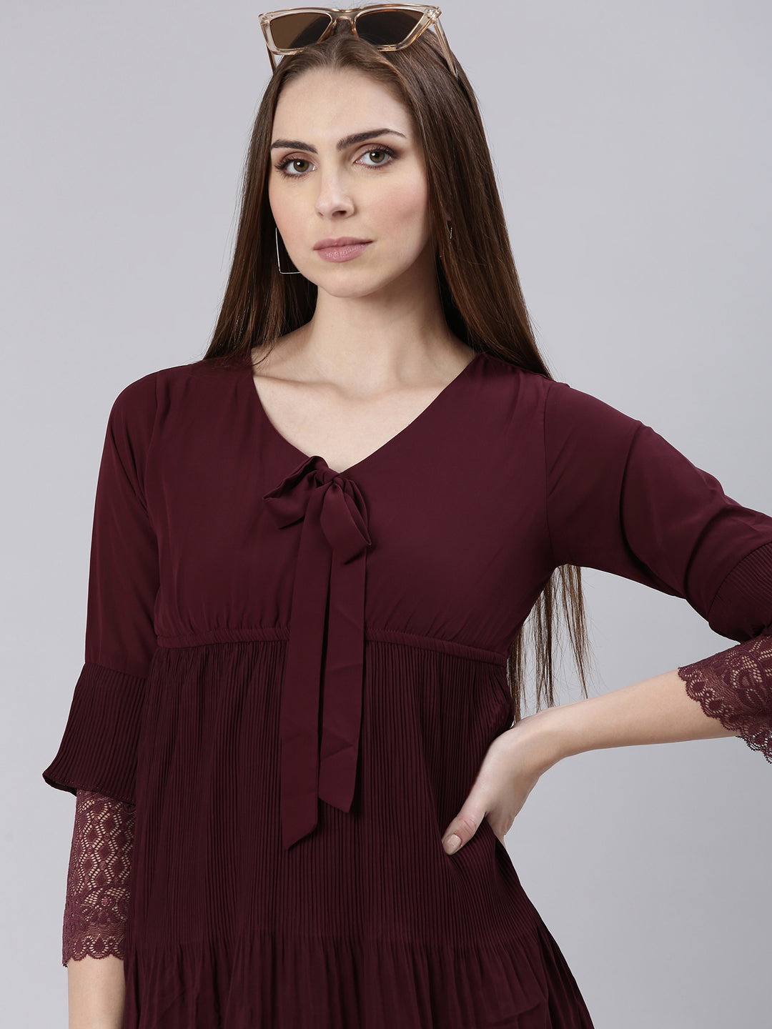 Women Maroon Solid Empire Dress