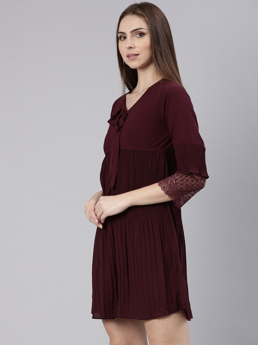 Women Maroon Solid Empire Dress