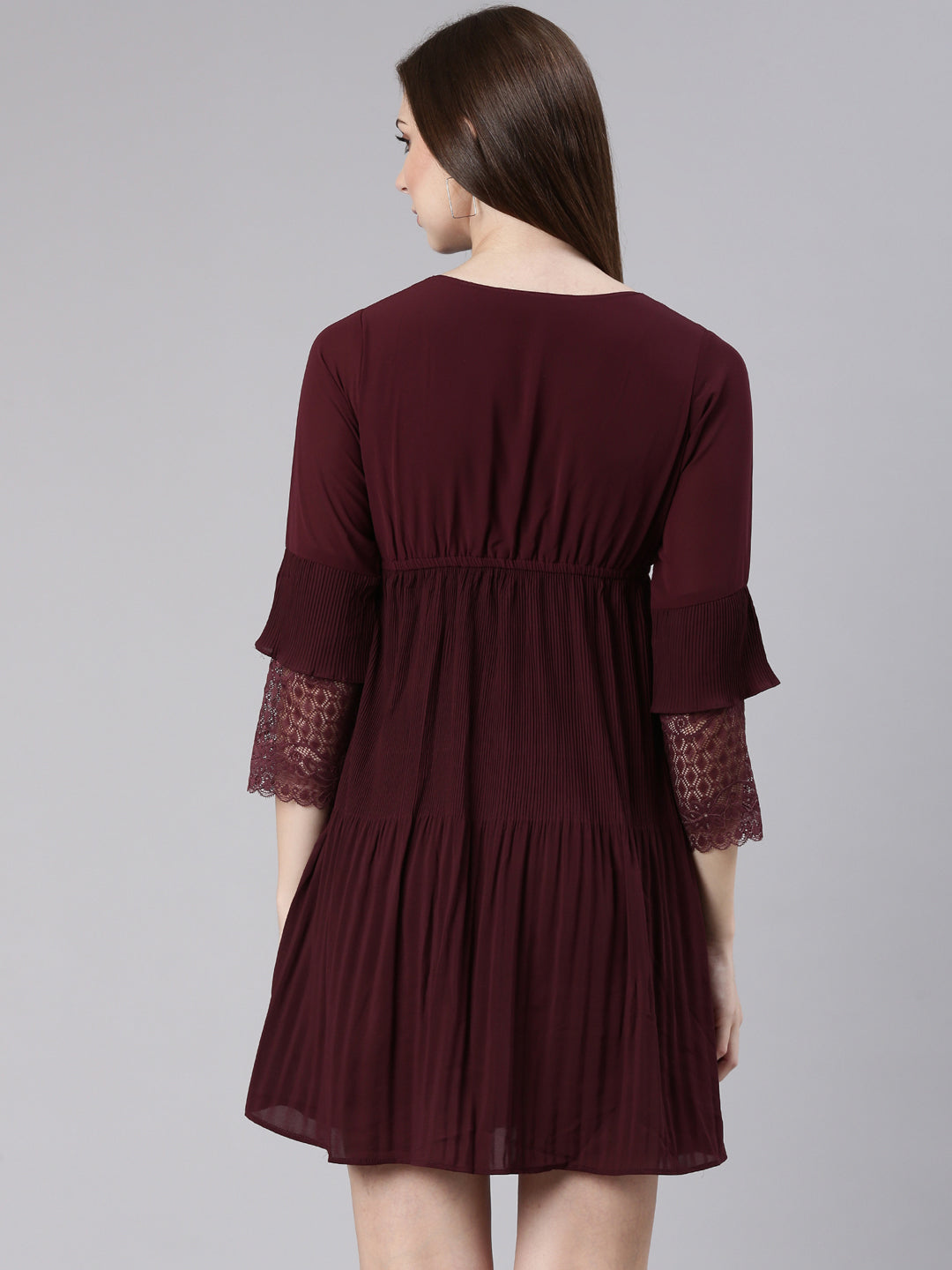 Women Maroon Solid Empire Dress