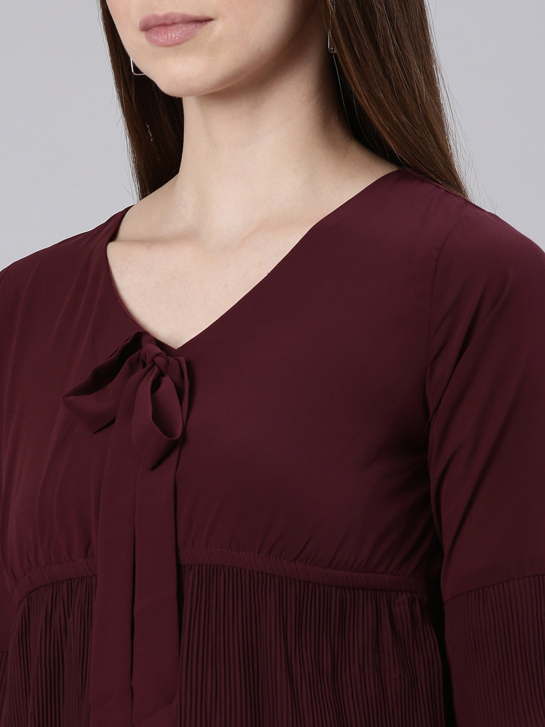 Women Maroon Solid Empire Dress