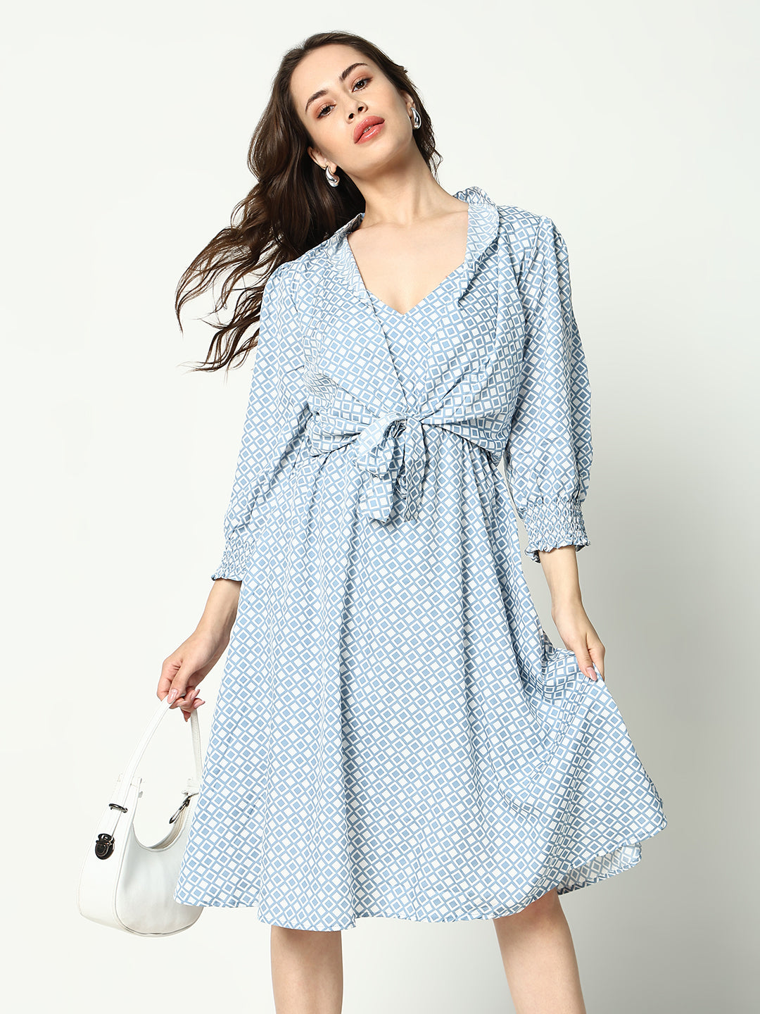 Women's Blue Printed Fit and Flare Dress