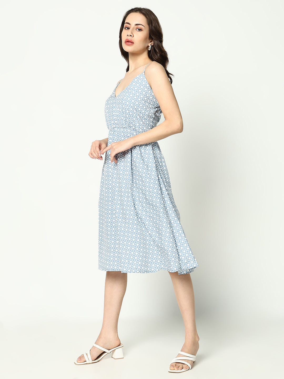 Women's Blue Printed Fit and Flare Dress