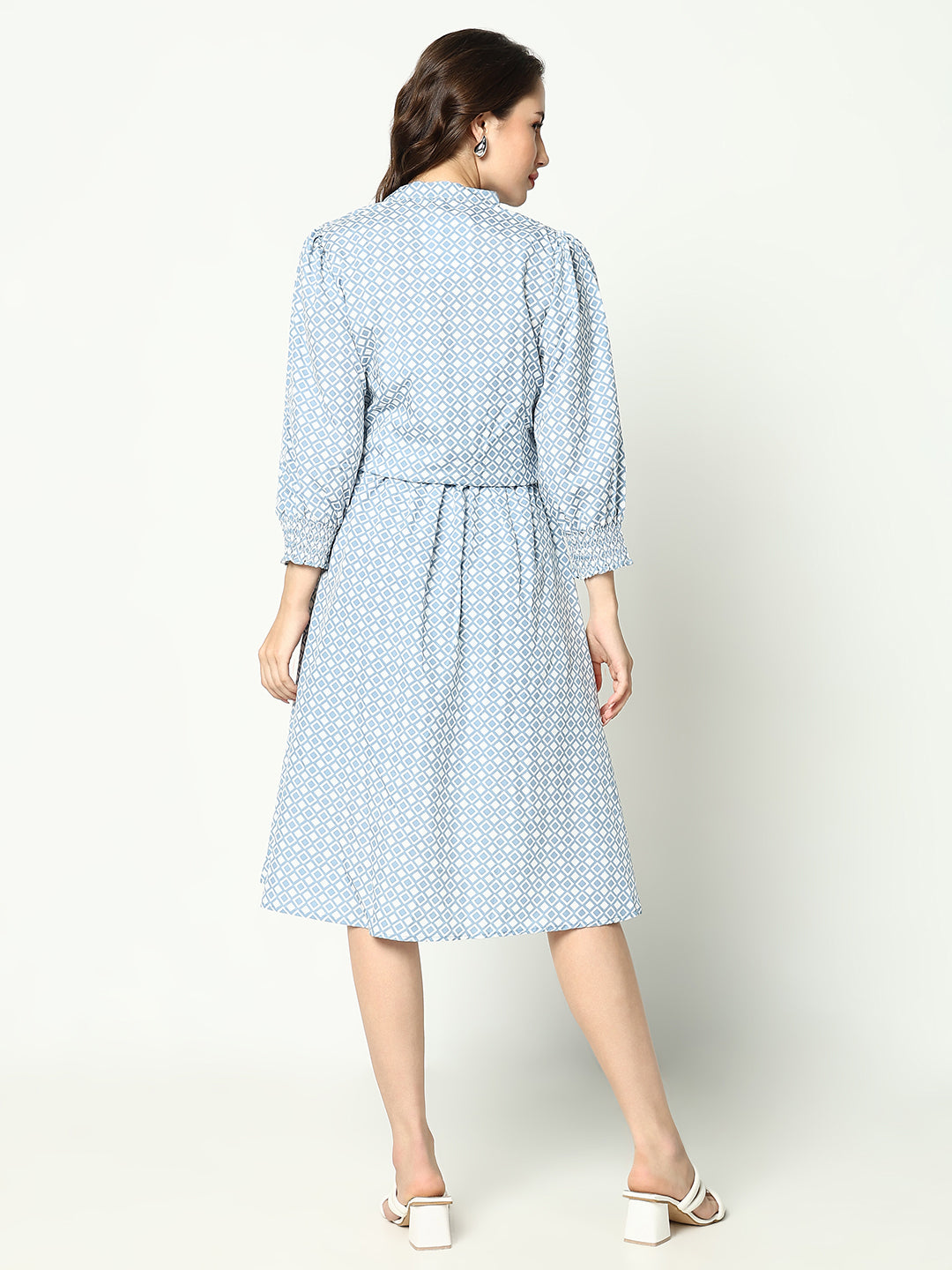 Women's Blue Printed Fit and Flare Dress