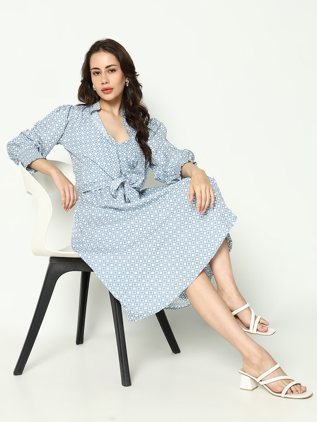 Women's Blue Printed Fit and Flare Dress