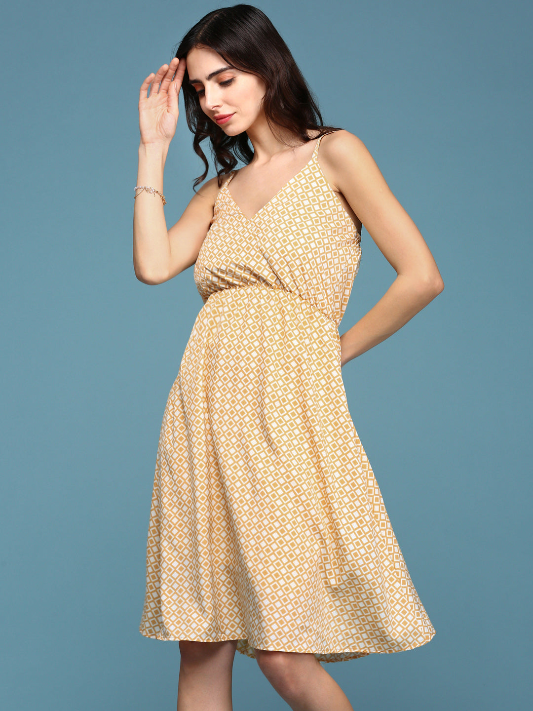 Women's Yellow Printed Fit and Flare Dress